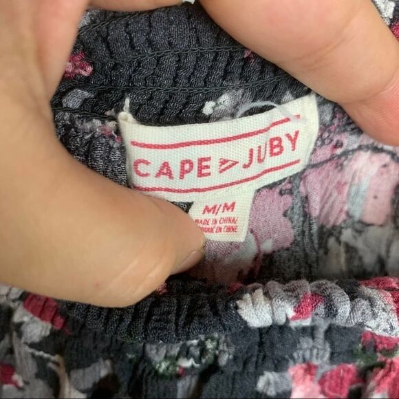 Gray & Pink Floral 3/4 Quarter Sleeve Strapless Off the Shoulder Blouse size M - Picture 3 of 7